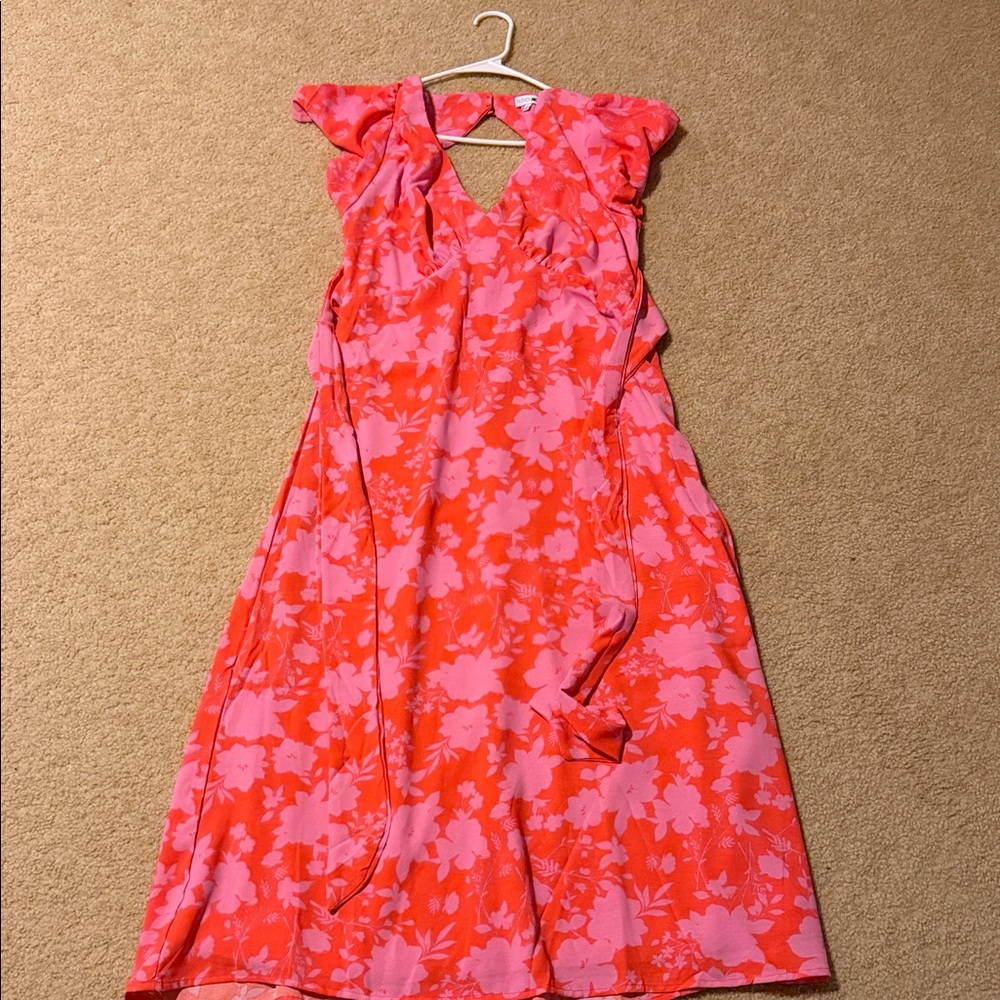 Fashion Nova Pink Floral Midi Dress